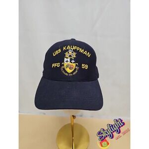 The Corps Men Navy Blue Uss Kauffman Ffg-59 Logo Fitted Baseball Cap Hat Sz S/m